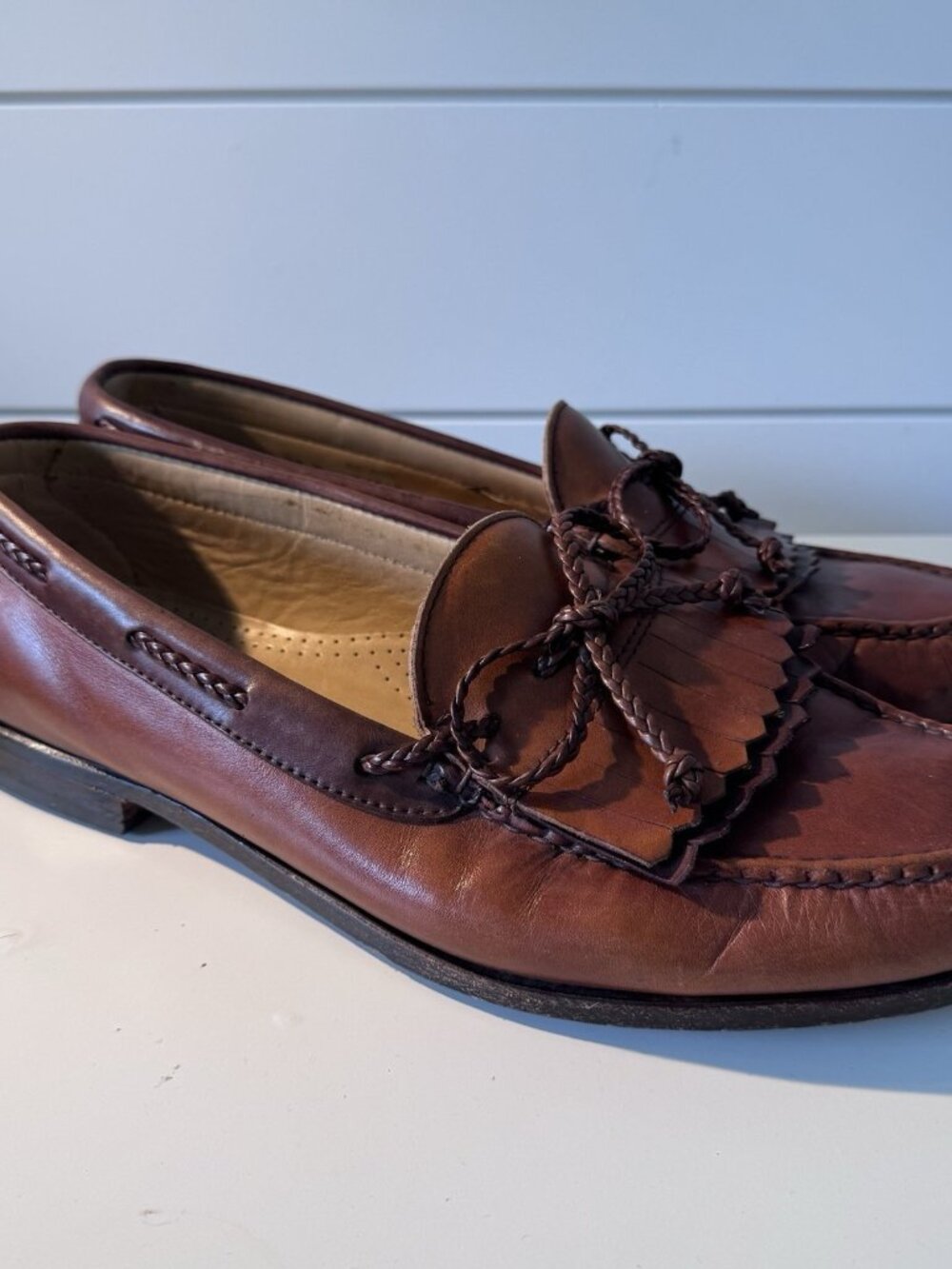 Allen Edmonds Woodstock Braided Kiltie Loafers Mens 13 13D Brown Leather Shoes